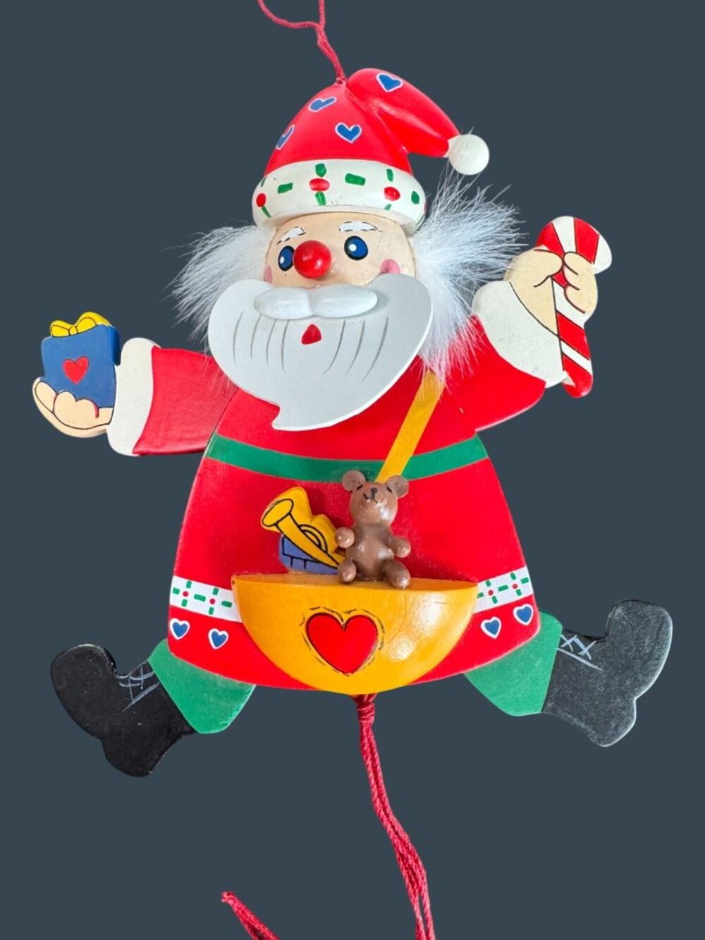 Vintage German Wood Pull Santa Ornament Hornberger Uhrenspiele Christmas Décor - Picture 7 of 7
